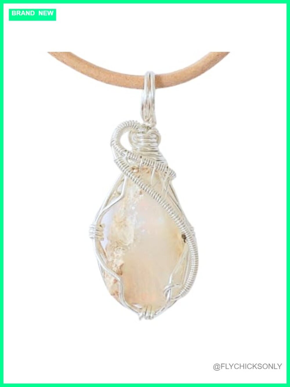 Sterling Silver Opal Pendant Necklace Handmade Wire Wrapped